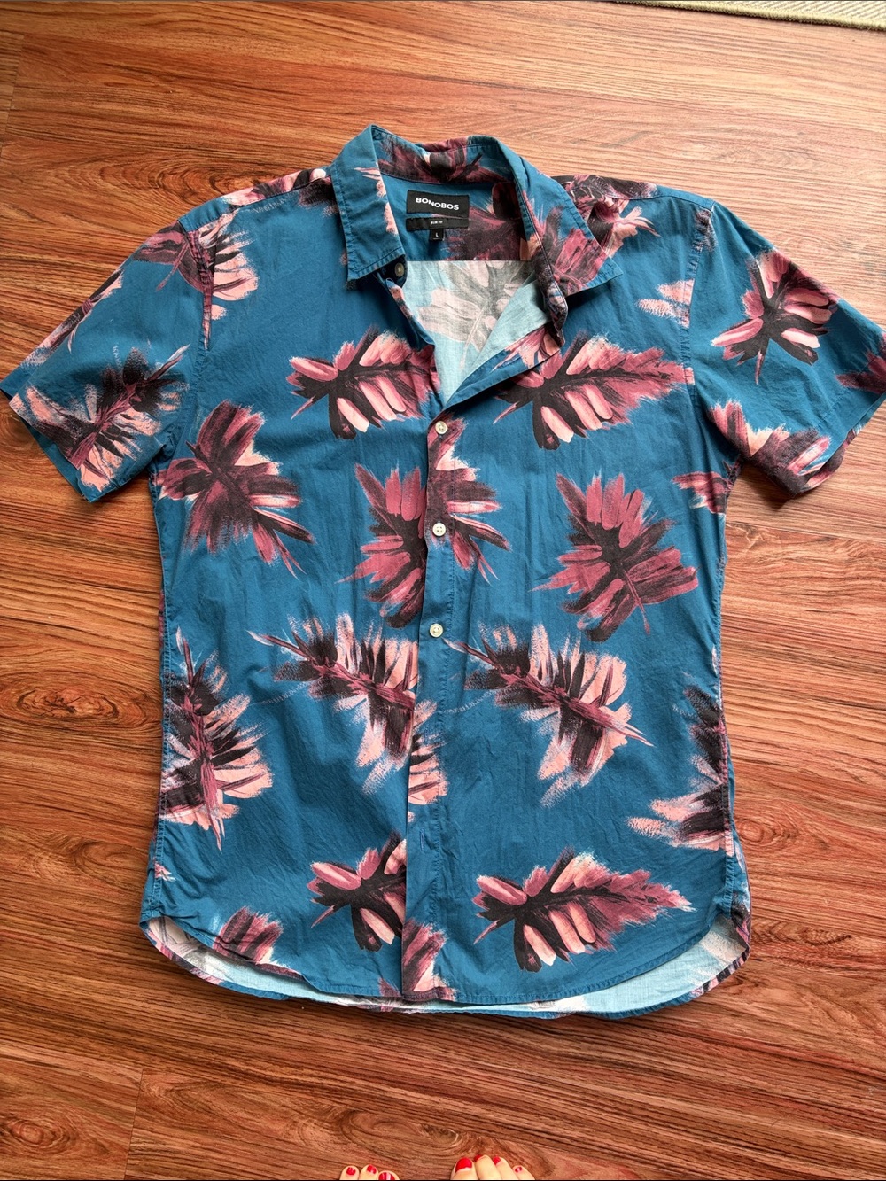 Bonobos Teal Blue Short-Sleeve Tropical Print Button-Down Shirt